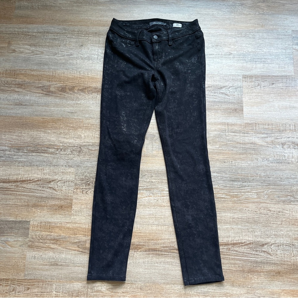 Level 99 Liza Faux Suede Black Metallic Animal Print Pants 27 GUC